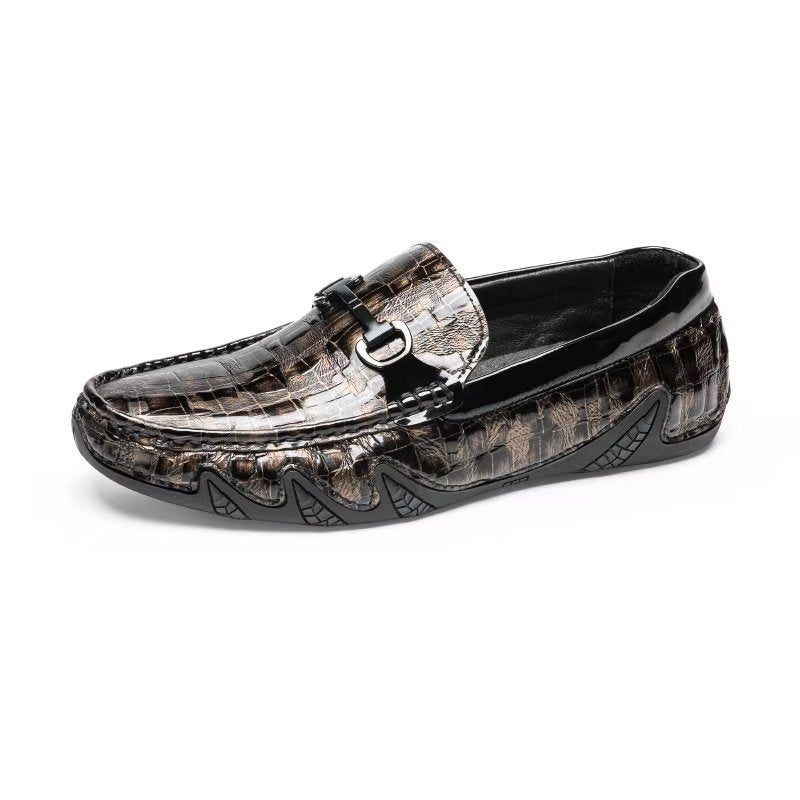 Loafers För Män Exotiska Krokodilläder Slip On Metal Toe - Kaffe