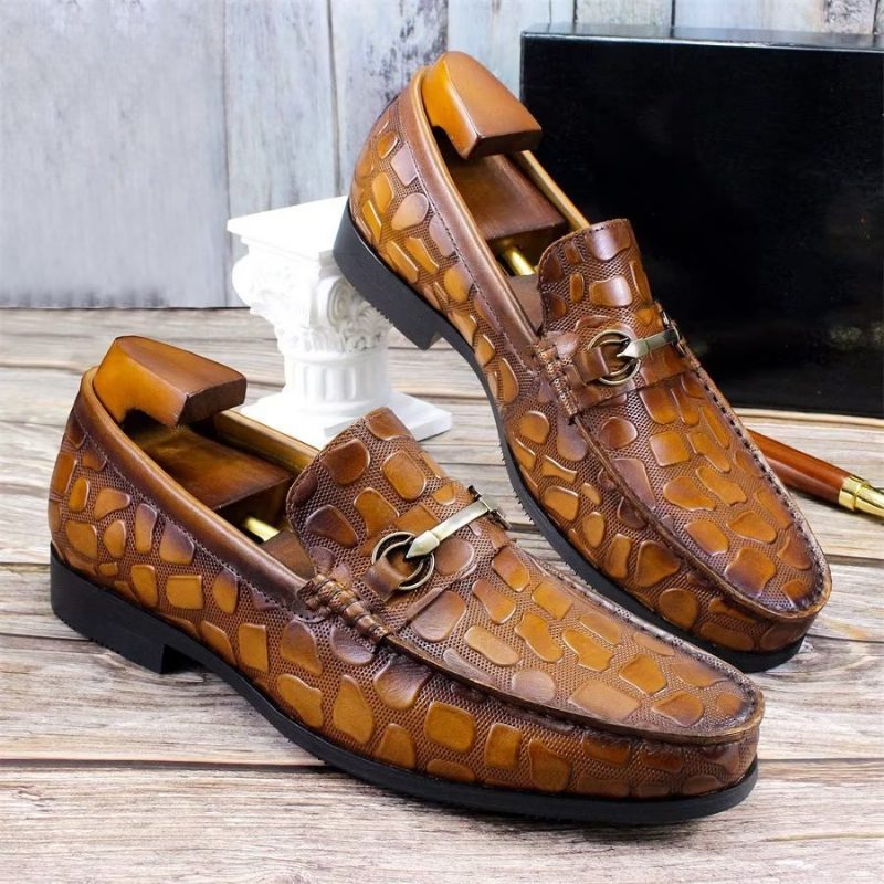 Loafers För Män Exotiska Krokodilläder Snygga Slip On - Brun