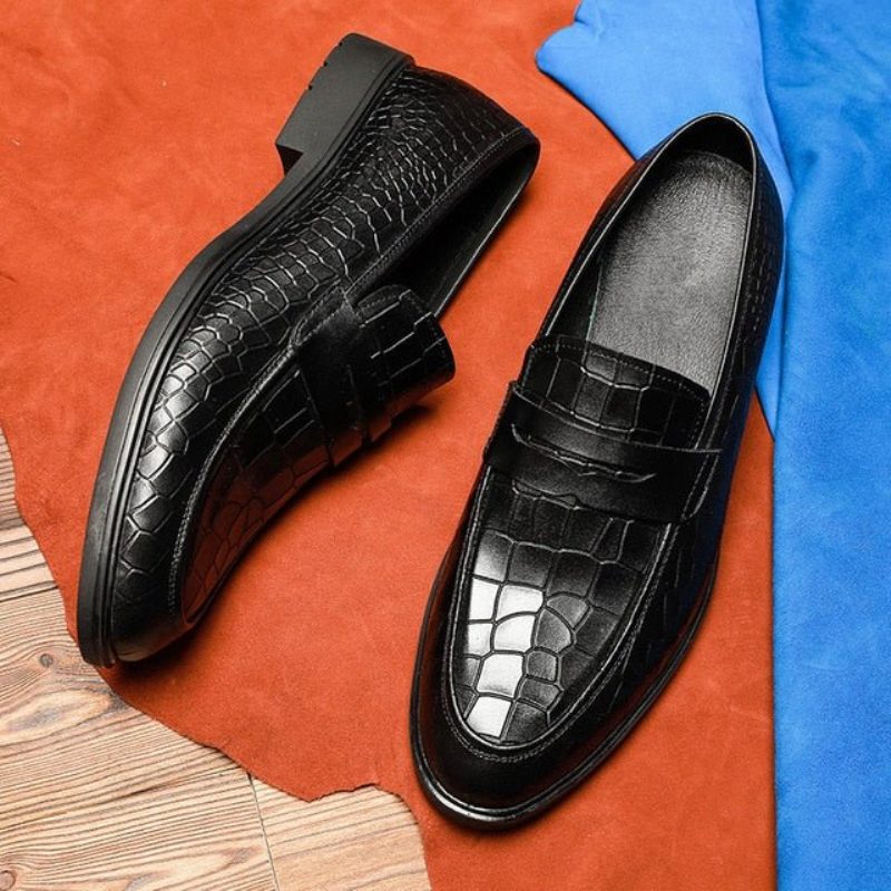 Loafers För Män Exotiska Läder Slip-on Brogue - Svart