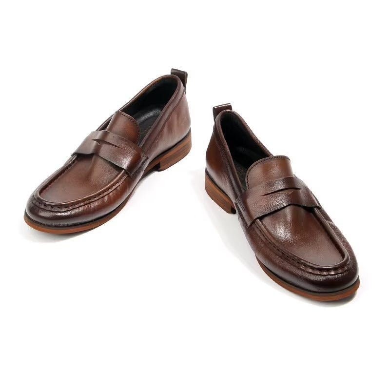 Loafers För Män I Äkta Läder Krokodilmönster Slip-on - Brun