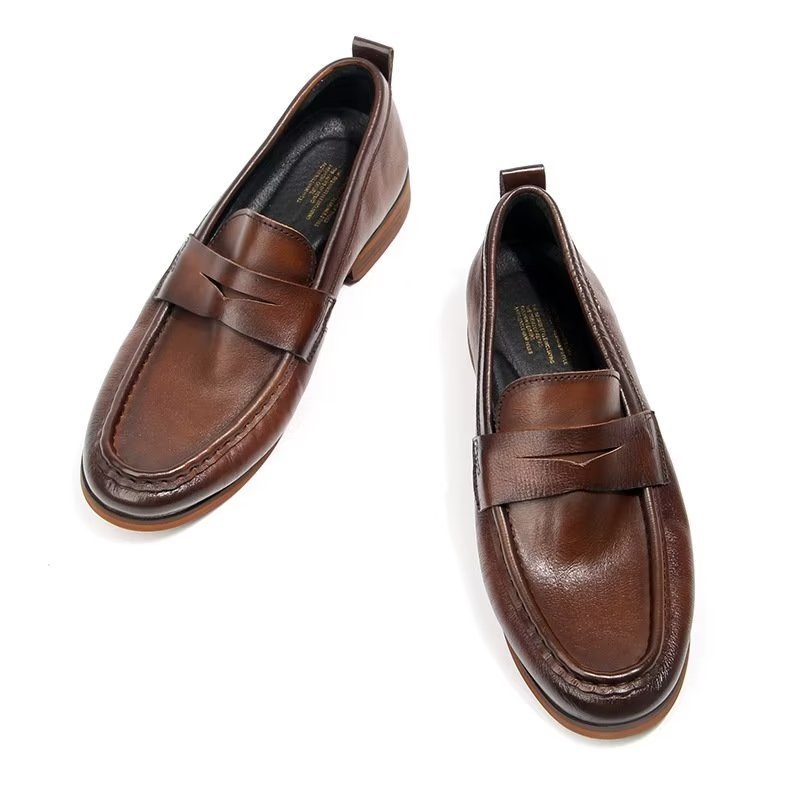 Loafers För Män I Äkta Läder Krokodilmönster Slip-on - Brun