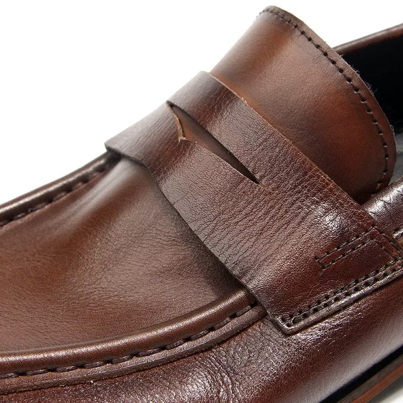 Loafers För Män I Äkta Läder Krokodilmönster Slip-on - Brun