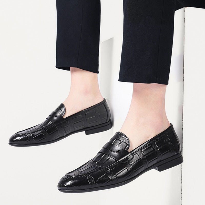 Loafers För Män I Äkta Läder Präglad Slip-on Elegance - Svart