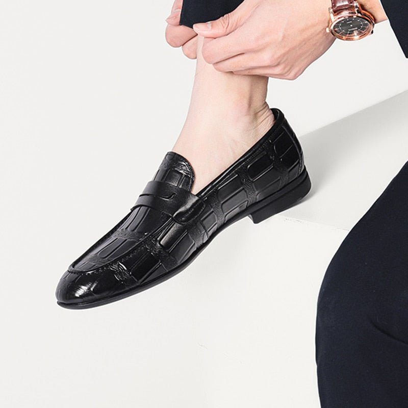 Loafers För Män I Äkta Läder Präglad Slip-on Elegance - Svart