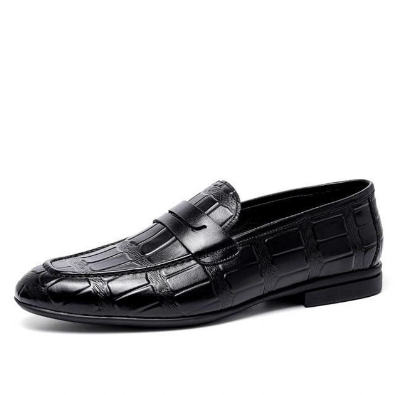 Loafers För Män I Äkta Läder Präglad Slip-on Elegance - Svart