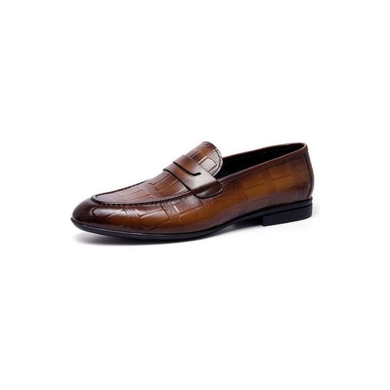 Loafers För Män I Äkta Läder Präglad Slip-on Elegance - Kaffe