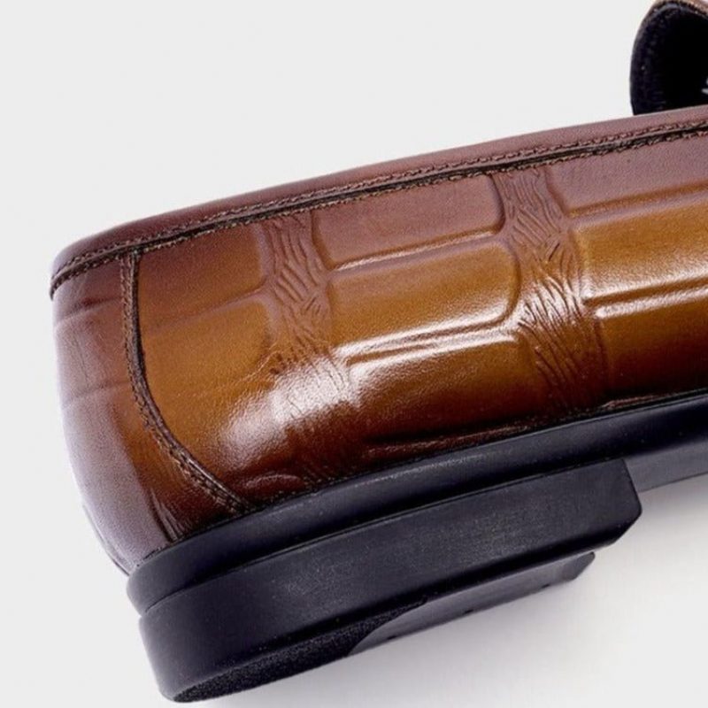 Loafers För Män I Äkta Läder Präglad Slip-on Elegance - Kaffe