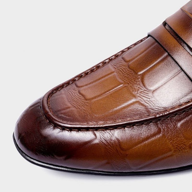 Loafers För Män I Äkta Läder Präglad Slip-on Elegance - Kaffe