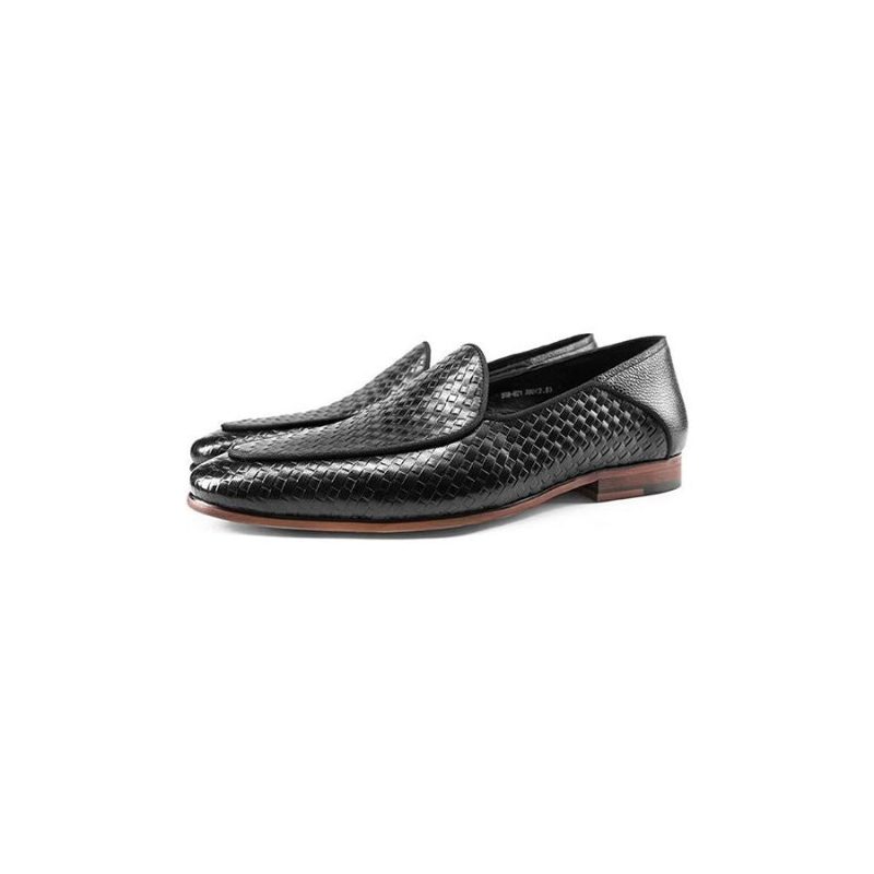 Loafers För Män Luxury Cow Leather Exotic Texture Slip-on - Svart