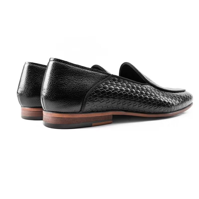 Loafers För Män Luxury Cow Leather Exotic Texture Slip-on - Svart