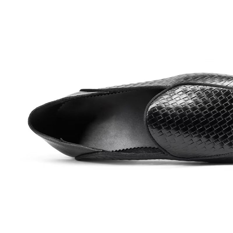 Loafers För Män Luxury Cow Leather Exotic Texture Slip-on - Svart