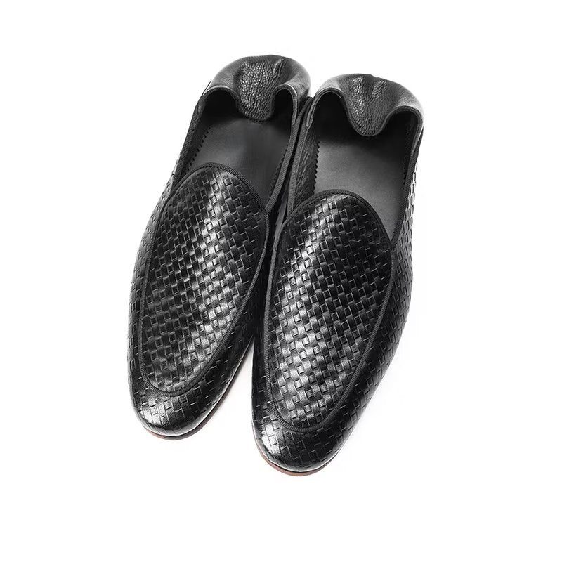 Loafers För Män Luxury Cow Leather Exotic Texture Slip-on - Svart