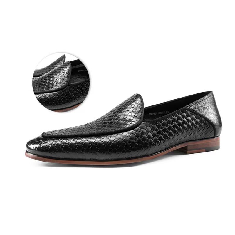 Loafers För Män Luxury Cow Leather Exotic Texture Slip-on - Svart