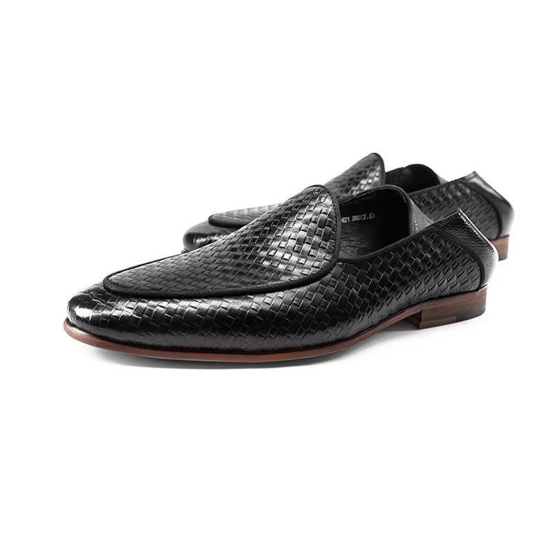 Loafers För Män Luxury Cow Leather Exotic Texture Slip-on - Svart