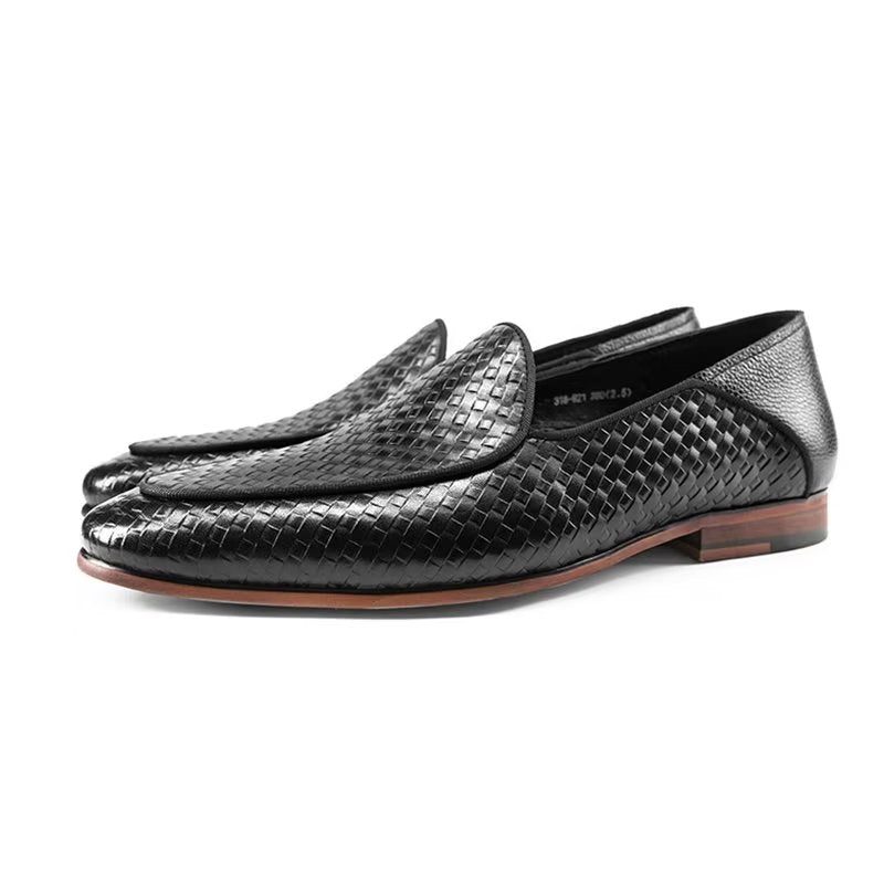 Loafers För Män Luxury Cow Leather Exotic Texture Slip-on - Svart