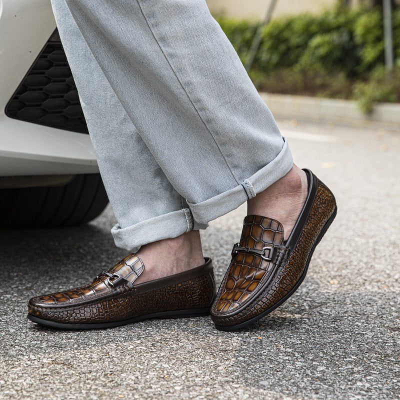 Loafers För Män Lyxiga Alligator Print Läder Penny - Brun