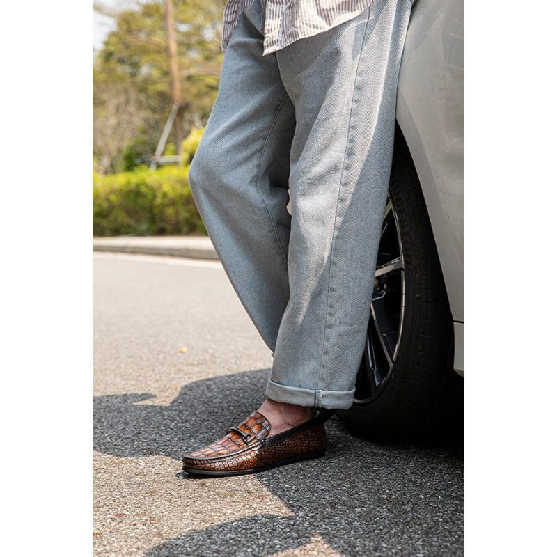 Loafers För Män Lyxiga Alligator Print Läder Penny - Brun