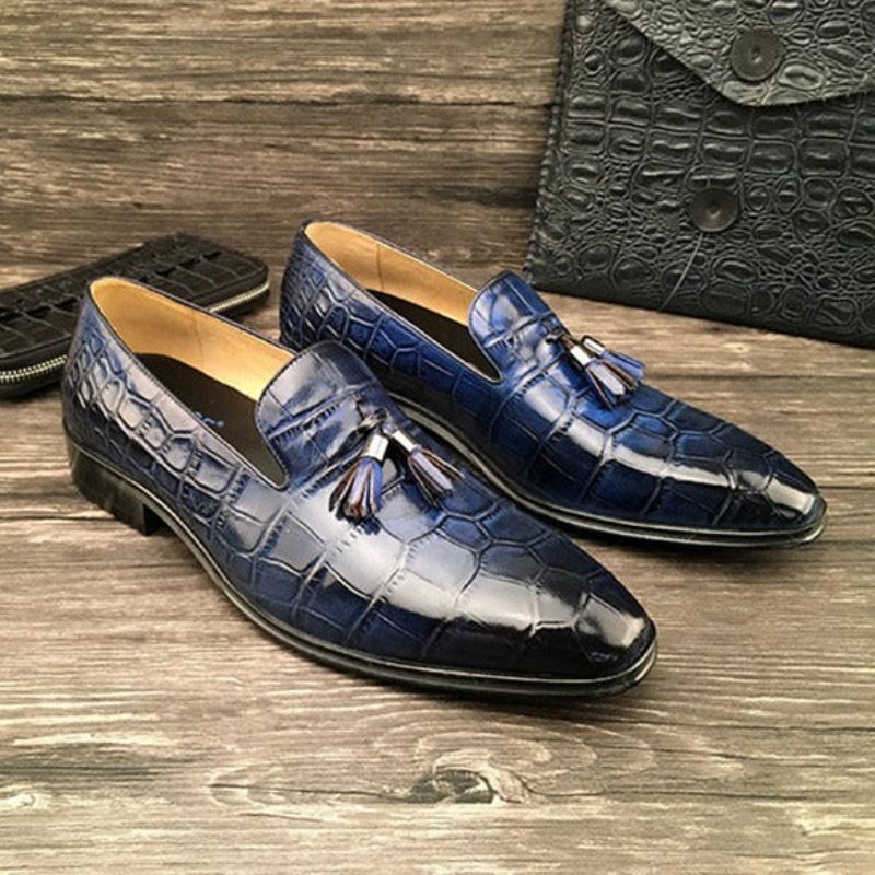 Loafers För Män Lyxiga Alligator Tassel Slip-on - Blå