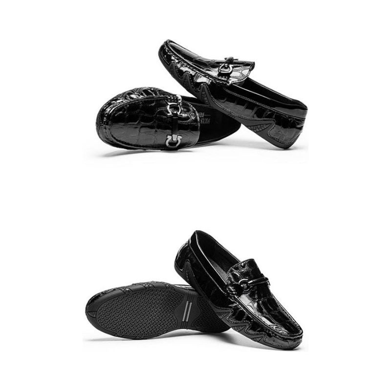 Loafers För Män Lyxiga Crocmoc Crocodile Patterns Läder - Svart