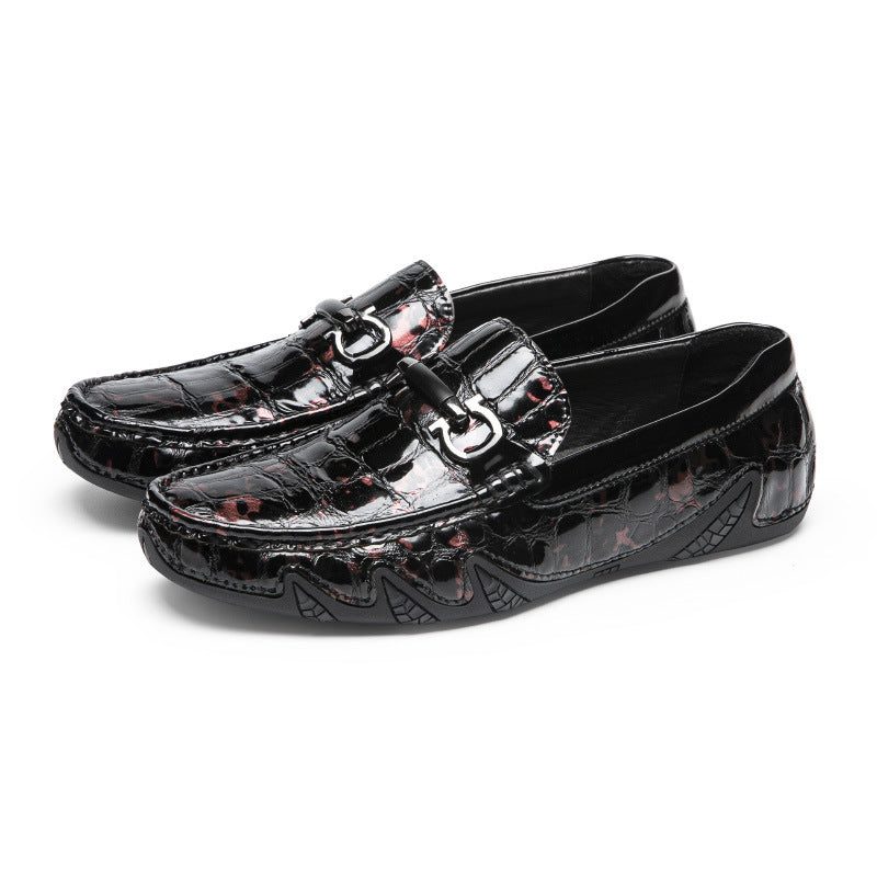 Loafers För Män Lyxiga Crocmoc Crocodile Patterns Läder - Bourgogne