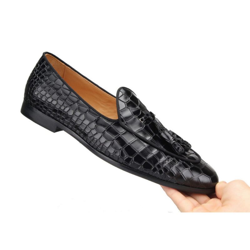 Loafers För Män Lyxiga Croctex Slip-on Med Fast Mönster - Svart