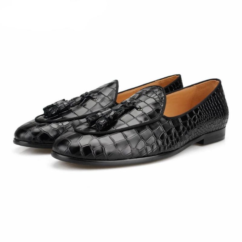 Loafers För Män Lyxiga Croctex Slip-on Med Fast Mönster - Svart