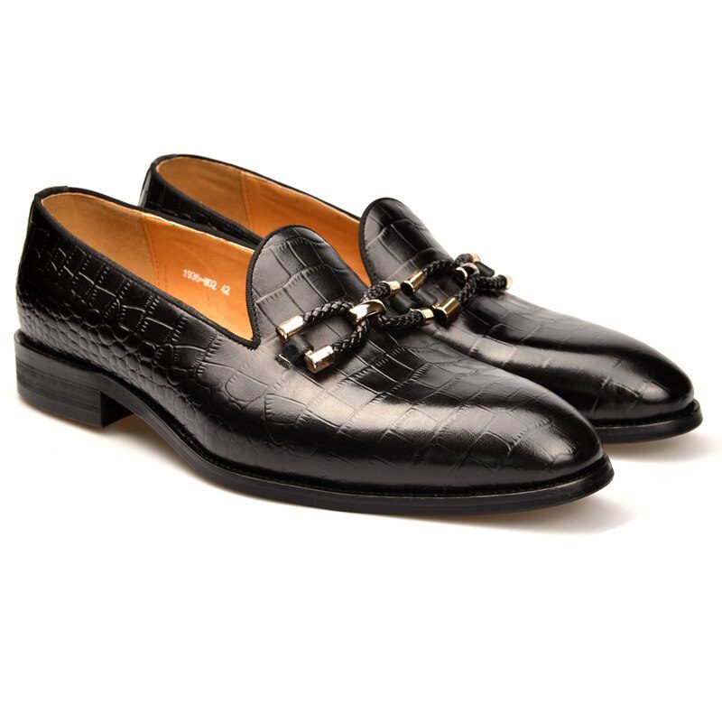 Loafers För Män Lyxiga Krokodilläder Slip On Brogue-skor - Svart