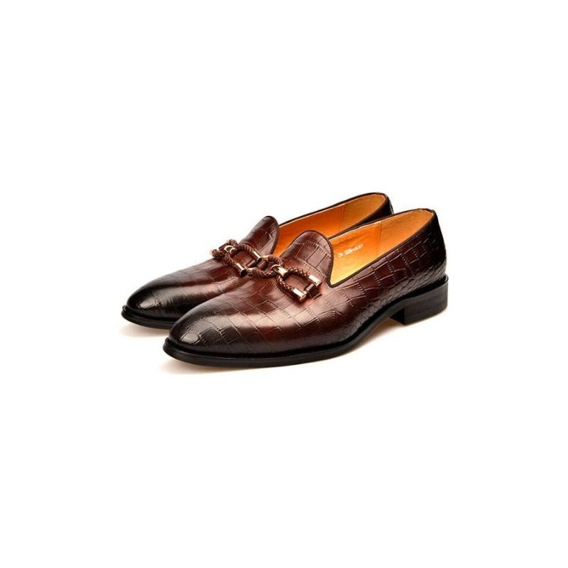 Loafers För Män Lyxiga Krokodilläder Slip On Brogue-skor - Kaffe