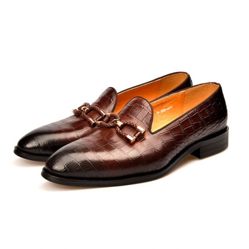 Loafers För Män Lyxiga Krokodilläder Slip On Brogue-skor - Kaffe