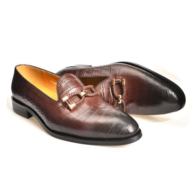 Loafers För Män Lyxiga Krokodilläder Slip On Brogue-skor - Kaffe