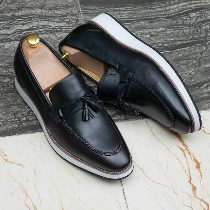 Loafers För Män Lyxiga Läder Elegant Tofs - Svart