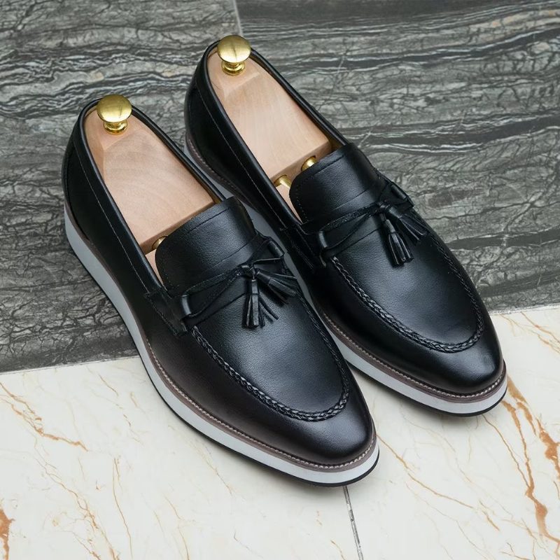 Loafers För Män Lyxiga Läder Elegant Tofs - Svart