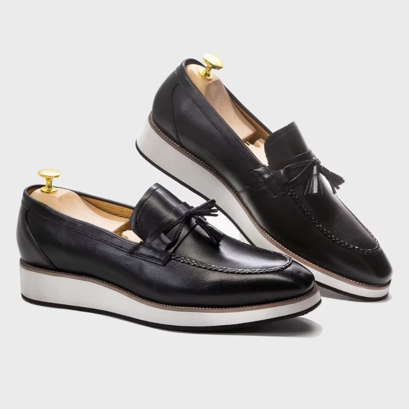 Loafers För Män Lyxiga Läder Elegant Tofs - Svart