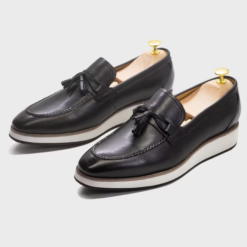 Loafers För Män Lyxiga Läder Elegant Tofs - Svart