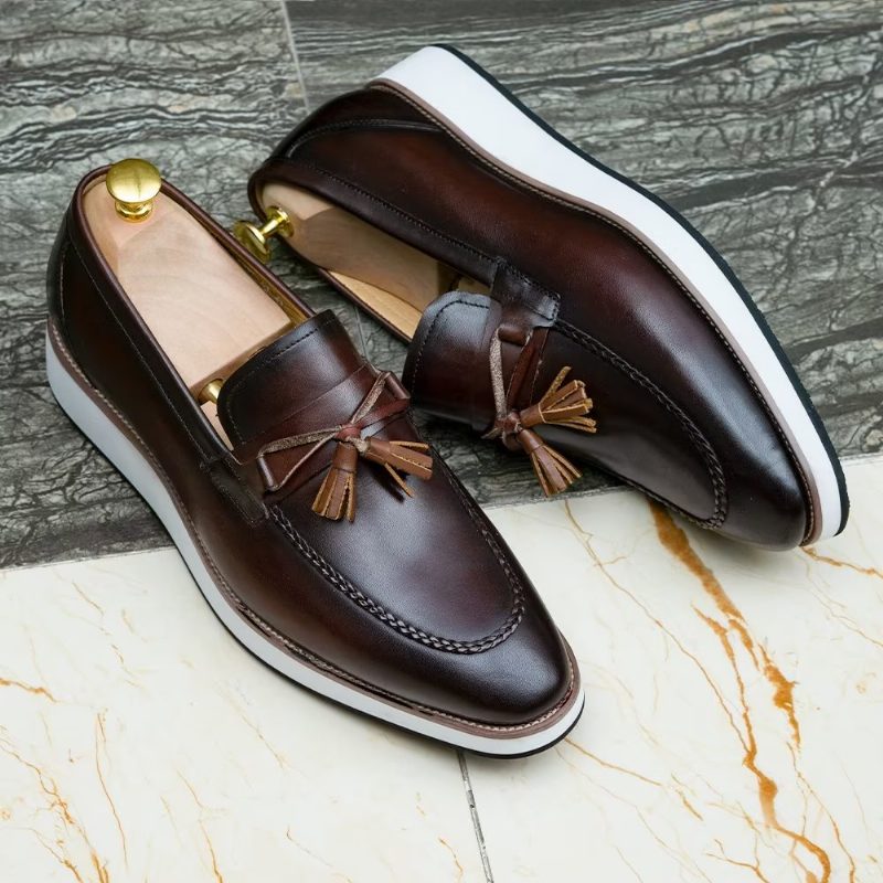 Loafers För Män Lyxiga Läder Elegant Tofs - Kaffe