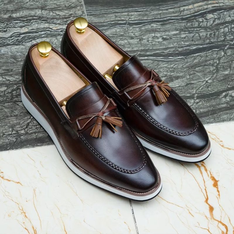 Loafers För Män Lyxiga Läder Elegant Tofs - Kaffe