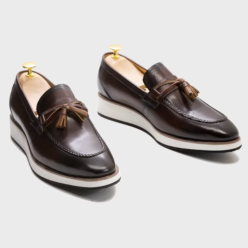 Loafers För Män Lyxiga Läder Elegant Tofs - Kaffe