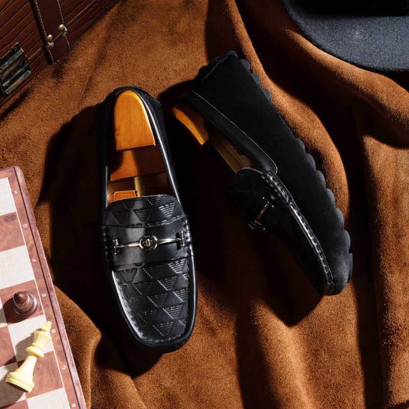 Loafers För Män Lyxiga Rom Läder Slip-on Bankett - Svart