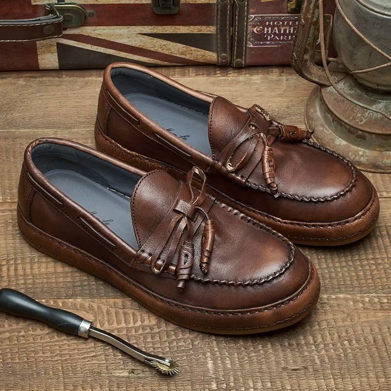 Loafers För Män Lyxiga Tofs Koläder Elegant Slip-ons - Kaffe