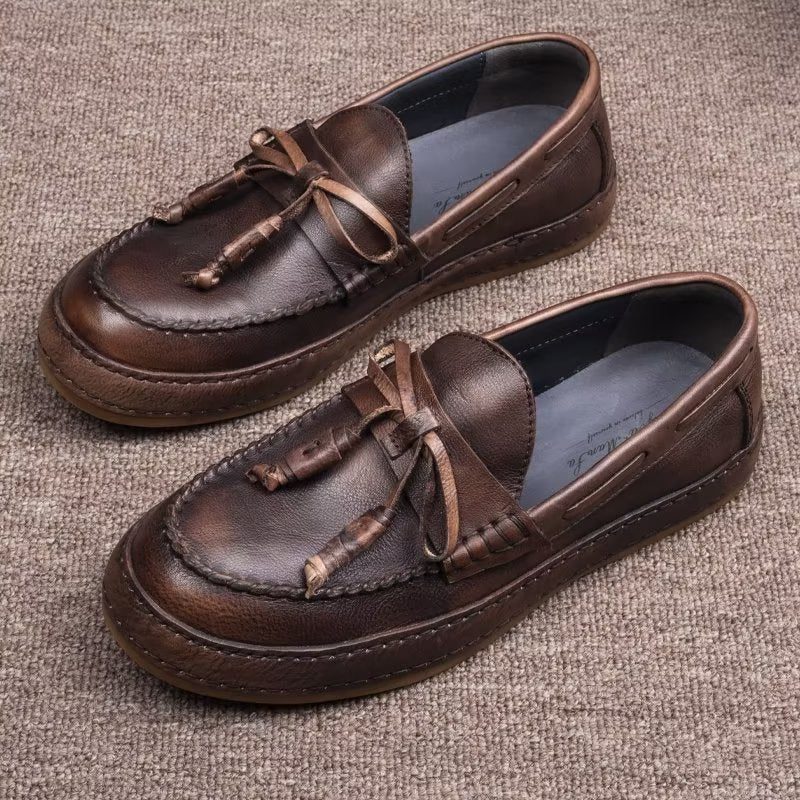 Loafers För Män Lyxiga Tofs Koläder Elegant Slip-ons - Kaffe