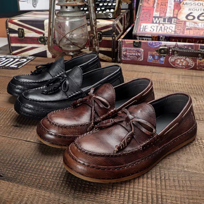 Loafers För Män Lyxiga Tofs Koläder Elegant Slip-ons - Kaffe