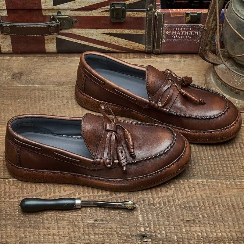 Loafers För Män Lyxiga Tofs Koläder Elegant Slip-ons - Kaffe