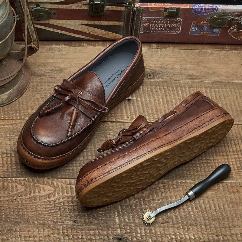 Loafers För Män Lyxiga Tofs Koläder Elegant Slip-ons - Kaffe