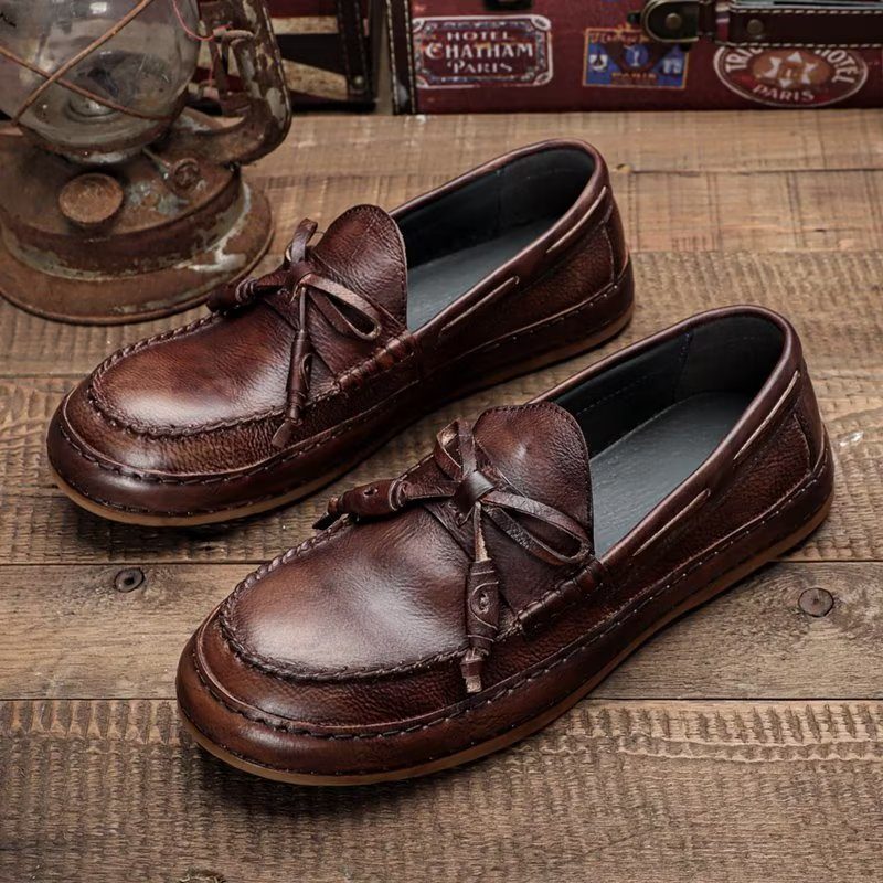 Loafers För Män Lyxiga Tofs Koläder Elegant Slip-ons - Kaffe