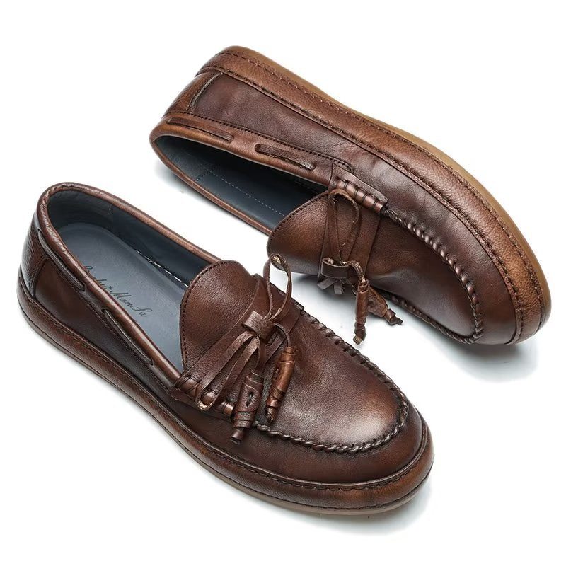 Loafers För Män Lyxiga Tofs Koläder Elegant Slip-ons - Kaffe