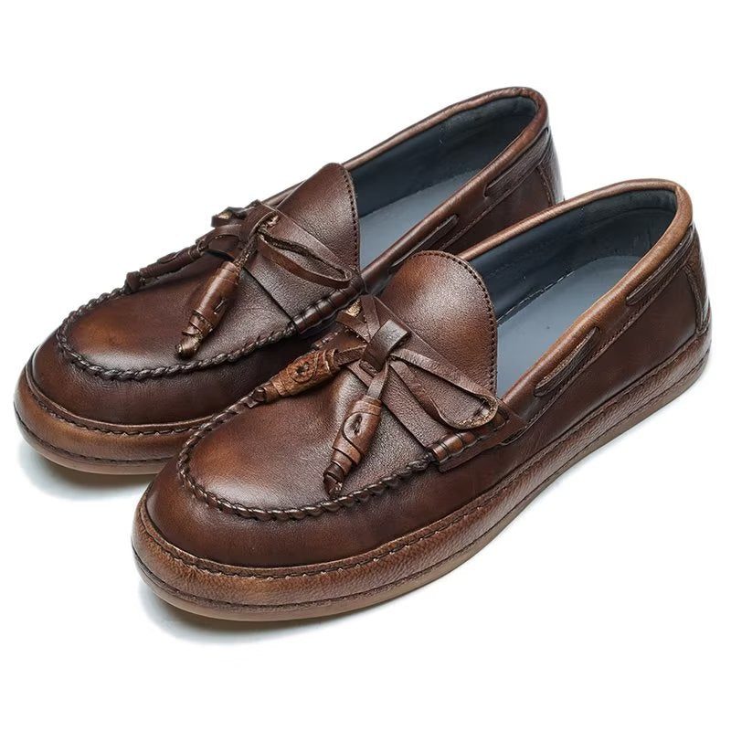 Loafers För Män Lyxiga Tofs Koläder Elegant Slip-ons - Kaffe