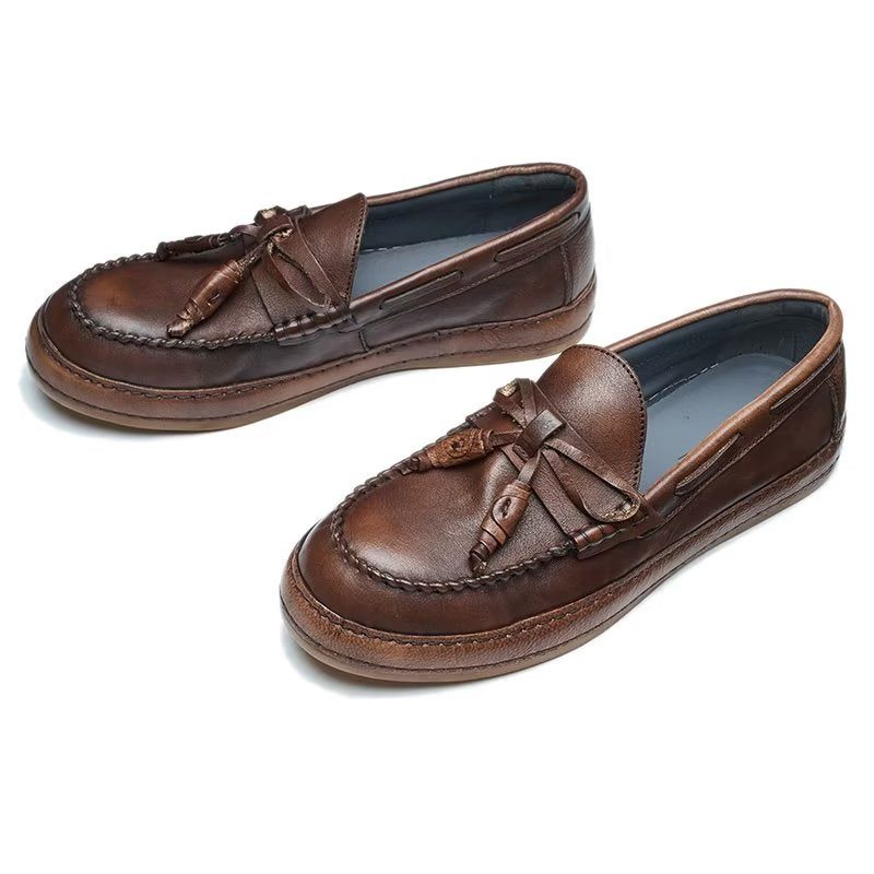 Loafers För Män Lyxiga Tofs Koläder Elegant Slip-ons - Kaffe