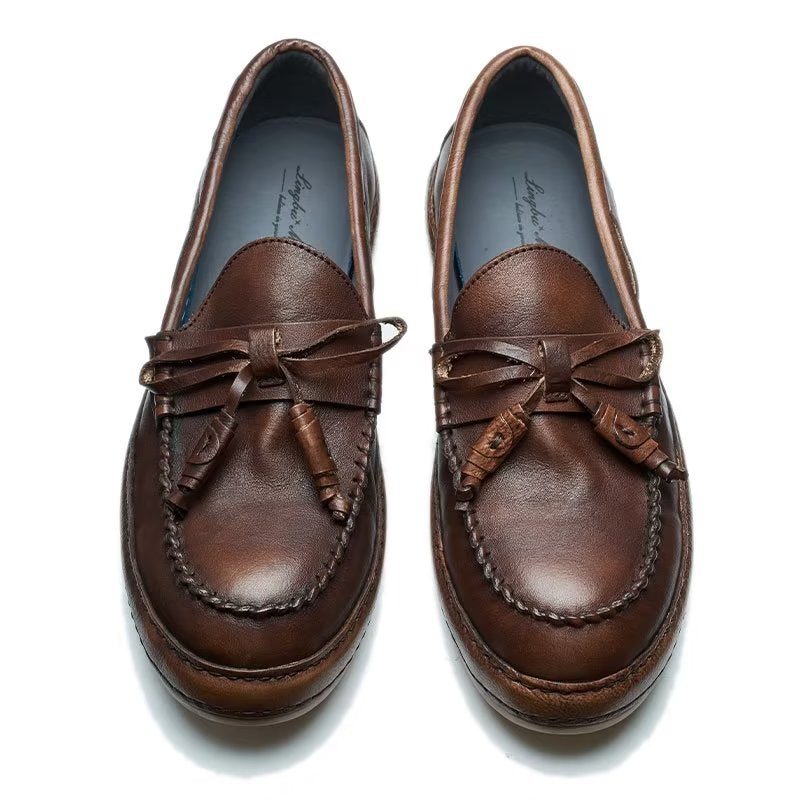 Loafers För Män Lyxiga Tofs Koläder Elegant Slip-ons - Kaffe