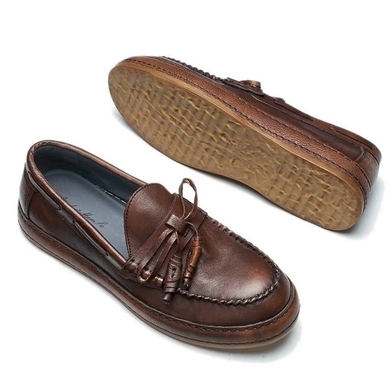 Loafers För Män Lyxiga Tofs Koläder Elegant Slip-ons - Kaffe