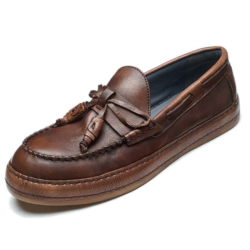 Loafers För Män Lyxiga Tofs Koläder Elegant Slip-ons - Kaffe